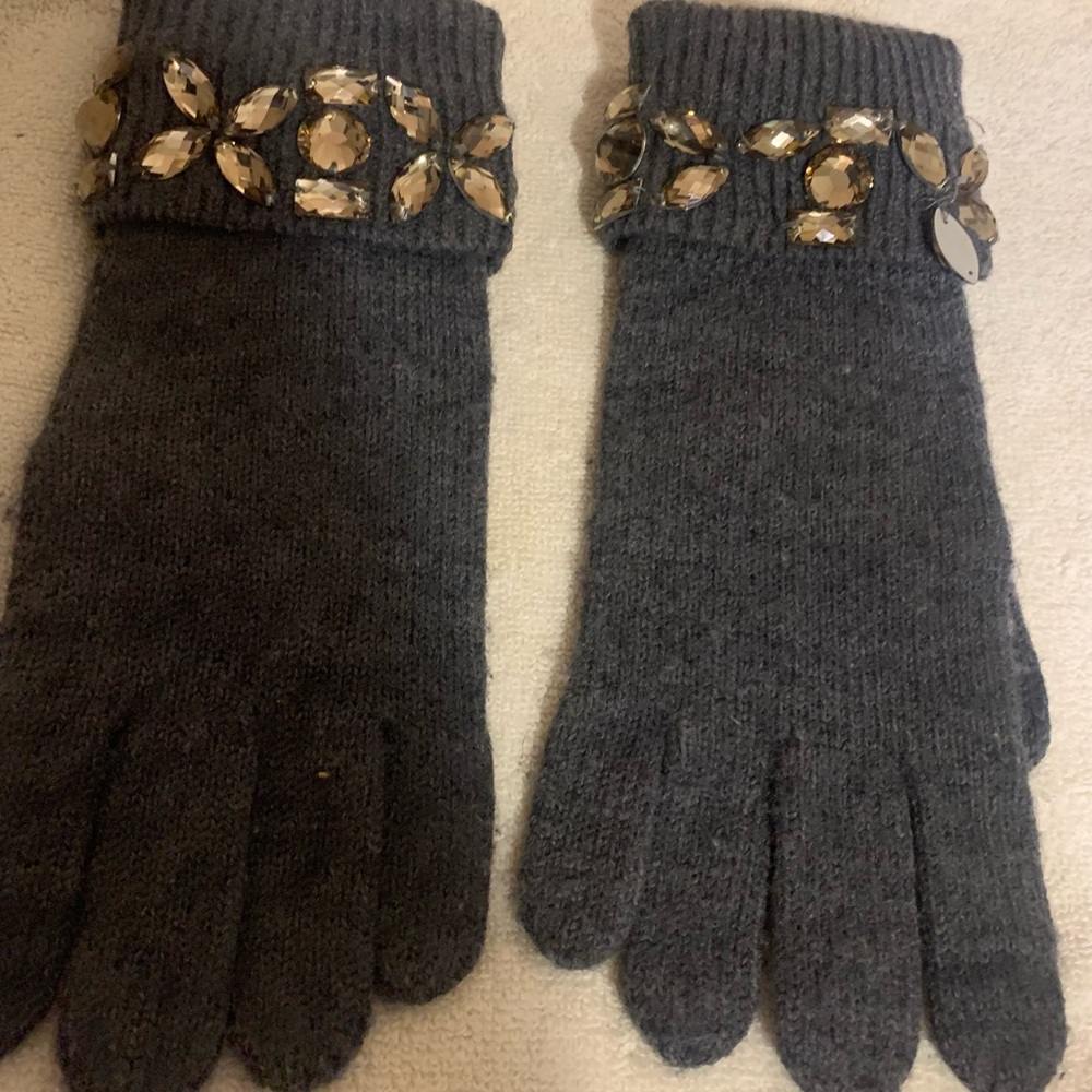 Kate Spade Gray Gloves with Crystal Accents